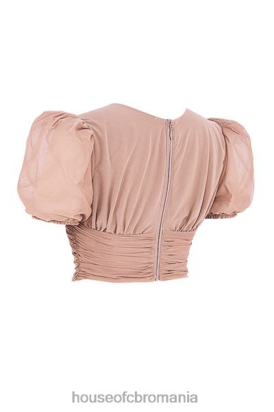 îmbrăcăminte House of CB corset adunat cu mâneci bufante din plasă nora bronz X4F6890