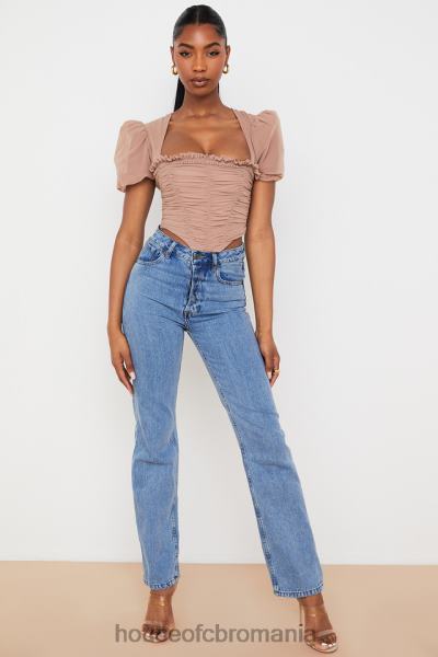 îmbrăcăminte House of CB corset adunat cu mâneci bufante din plasă nora bronz X4F6890