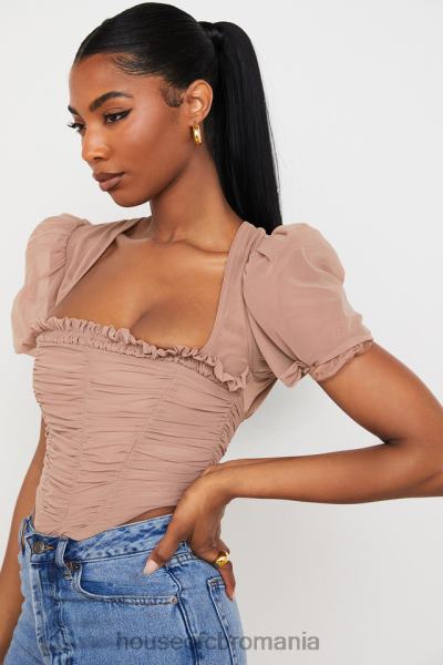 îmbrăcăminte House of CB corset adunat cu mâneci bufante din plasă nora bronz X4F6890