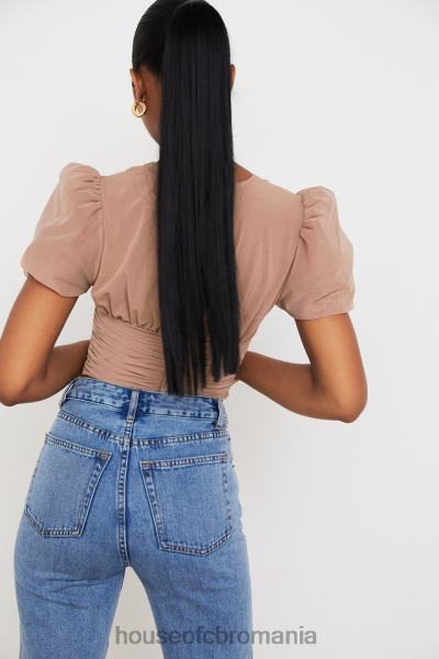 îmbrăcăminte House of CB corset adunat cu mâneci bufante din plasă nora bronz X4F6890