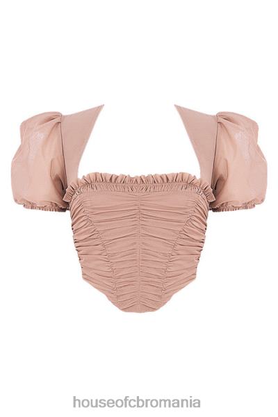 îmbrăcăminte House of CB corset adunat cu mâneci bufante din plasă nora bronz X4F6890