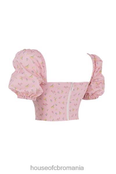îmbrăcăminte House of CB corset arianna roz floral cu maneci bufante X4F6887