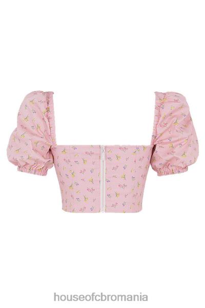 îmbrăcăminte House of CB corset arianna roz floral cu maneci bufante X4F6887