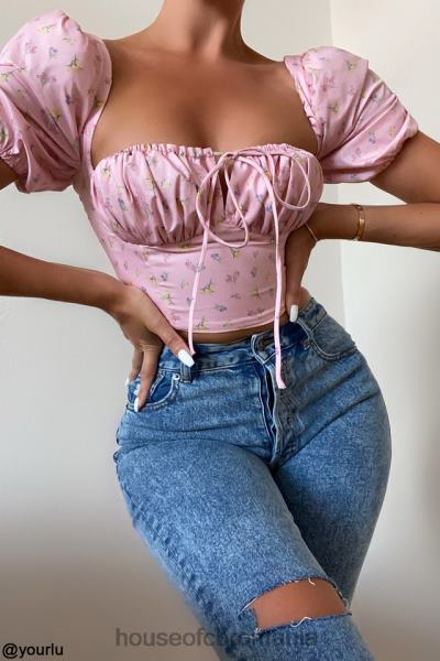 îmbrăcăminte House of CB corset arianna roz floral cu maneci bufante X4F6887