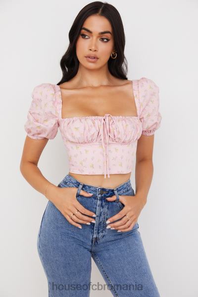 îmbrăcăminte House of CB corset arianna roz floral cu maneci bufante X4F6887
