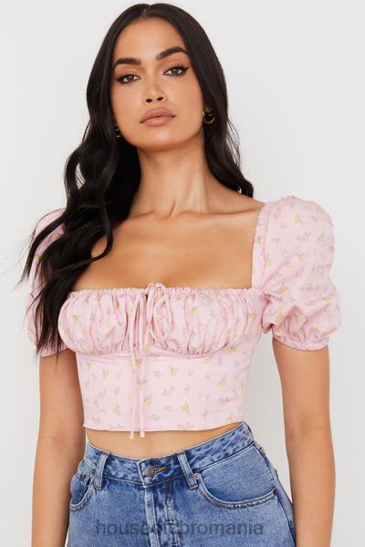 îmbrăcăminte House of CB corset arianna roz floral cu maneci bufante X4F6887