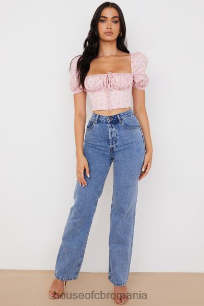 îmbrăcăminte House of CB corset arianna roz floral cu maneci bufante X4F6887