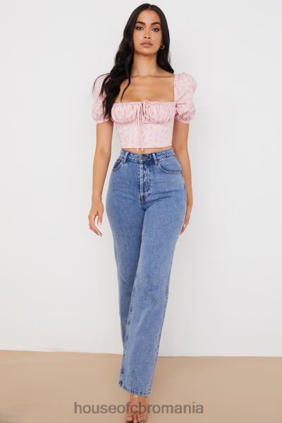 îmbrăcăminte House of CB corset arianna roz floral cu maneci bufante X4F6887