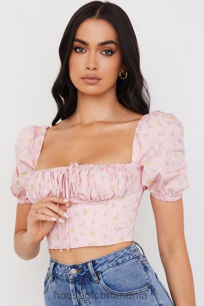 îmbrăcăminte House of CB corset arianna roz floral cu maneci bufante X4F6887