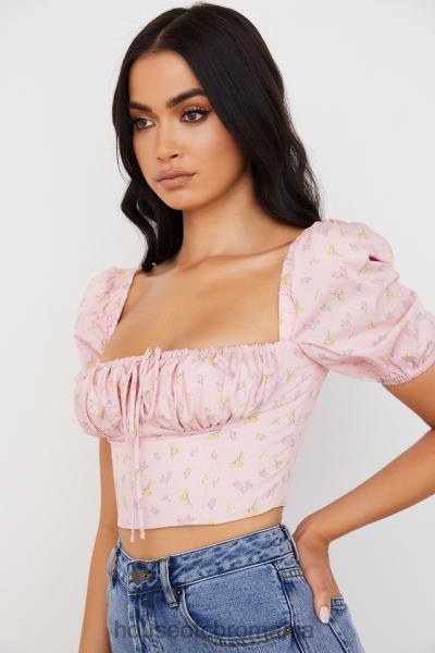 îmbrăcăminte House of CB corset arianna roz floral cu maneci bufante X4F6887