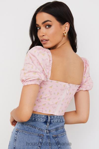 îmbrăcăminte House of CB corset arianna roz floral cu maneci bufante X4F6887