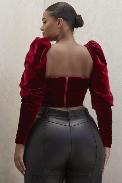 îmbrăcăminte House of CB corset cu mâneci lungi din catifea vin valerie X4F68101