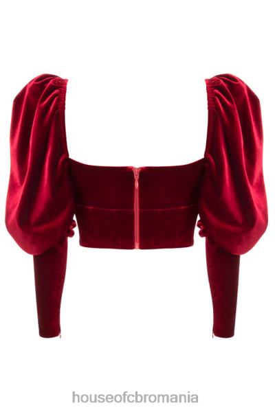 îmbrăcăminte House of CB corset cu mâneci lungi din catifea vin valerie X4F68101