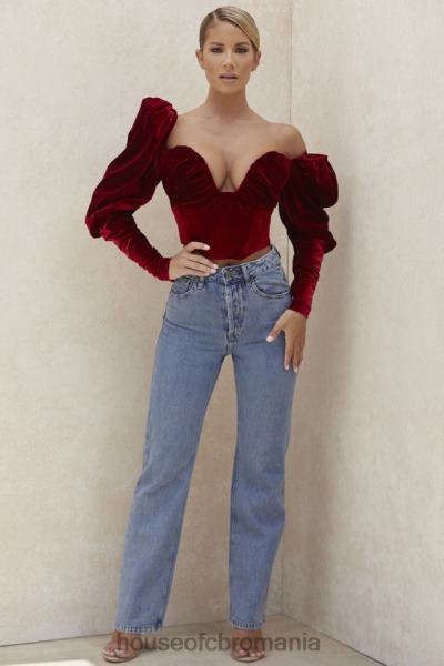 îmbrăcăminte House of CB corset cu mâneci lungi din catifea vin valerie X4F68101