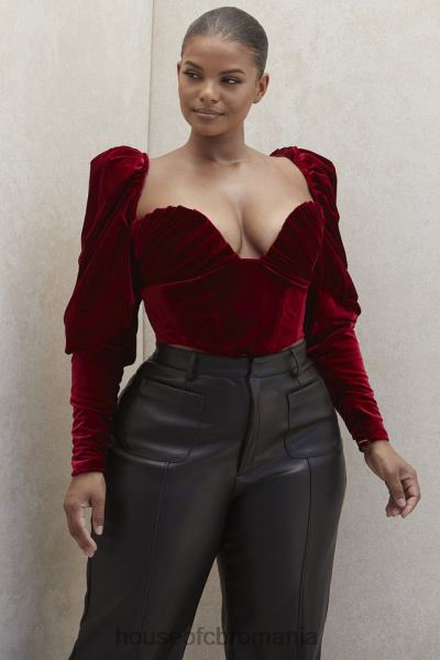 îmbrăcăminte House of CB corset cu mâneci lungi din catifea vin valerie X4F68101