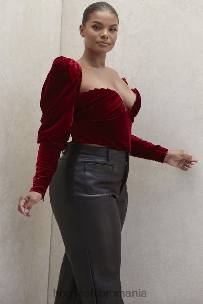 îmbrăcăminte House of CB corset cu mâneci lungi din catifea vin valerie X4F68101