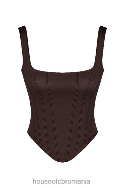 îmbrăcăminte House of CB corset cu paragate din satin ciocolata rafa X4F6861
