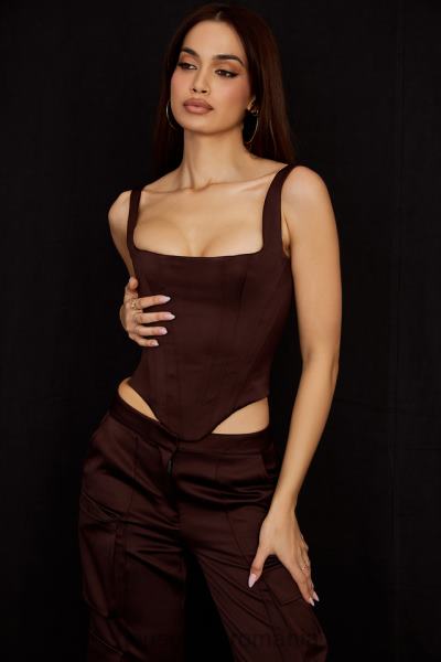 îmbrăcăminte House of CB corset cu paragate din satin ciocolata rafa X4F6861