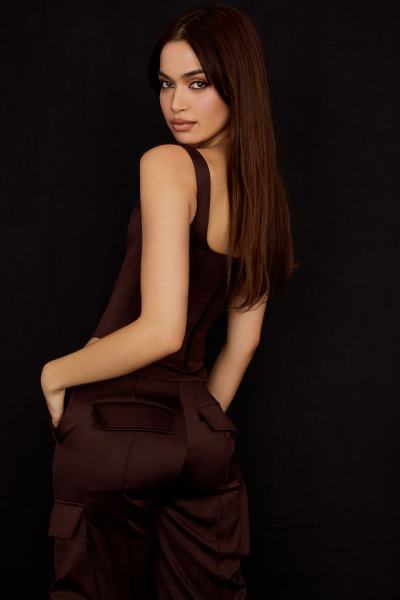 îmbrăcăminte House of CB corset cu paragate din satin ciocolata rafa X4F6861