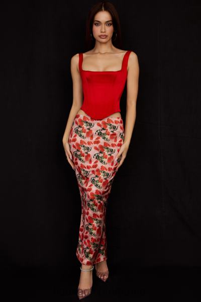 îmbrăcăminte House of CB corset cu paragate din satin stacojiu rafa X4F6862