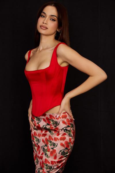 îmbrăcăminte House of CB corset cu paragate din satin stacojiu rafa X4F6862