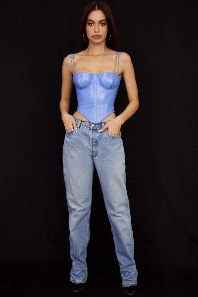 îmbrăcăminte House of CB corset din piele vegan albastru melissa floarea de colt X4F6865