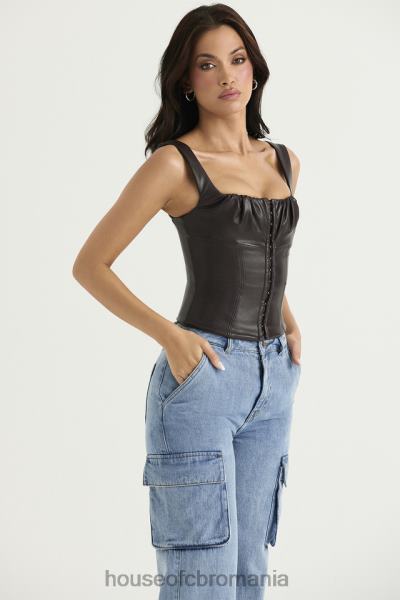 îmbrăcăminte House of CB corset din piele vegan james bitter chocolate X4F6838