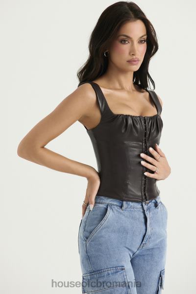 îmbrăcăminte House of CB corset din piele vegan james bitter chocolate X4F6838