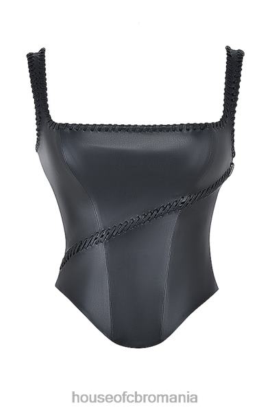 îmbrăcăminte House of CB corset din piele vegană neagră leonie X4F6816