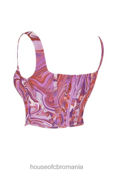 îmbrăcăminte House of CB corset din plasă cu imprimeu turbulen violet ninetta X4F6885