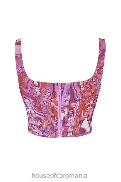 îmbrăcăminte House of CB corset din plasă cu imprimeu turbulen violet ninetta X4F6885