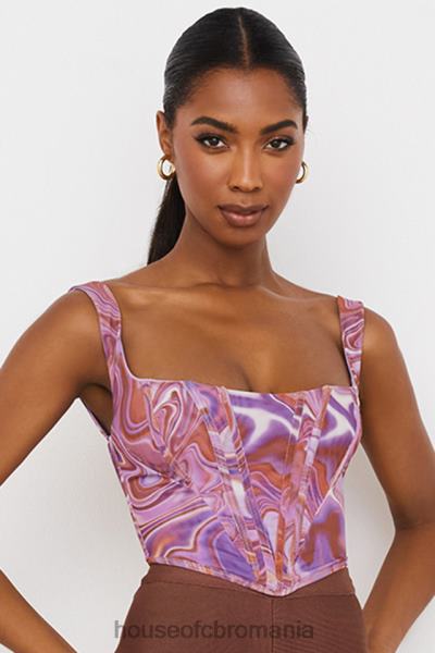 îmbrăcăminte House of CB corset din plasă cu imprimeu turbulen violet ninetta X4F6885