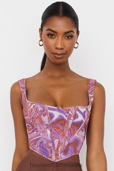îmbrăcăminte House of CB corset din plasă cu imprimeu turbulen violet ninetta X4F6885