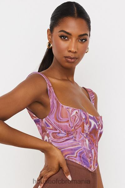 îmbrăcăminte House of CB corset din plasă cu imprimeu turbulen violet ninetta X4F6885
