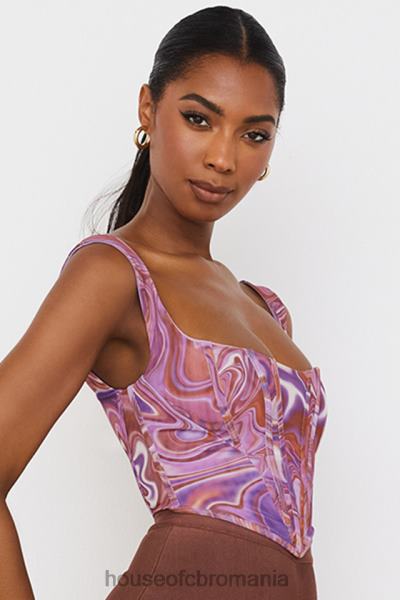 îmbrăcăminte House of CB corset din plasă cu imprimeu turbulen violet ninetta X4F6885