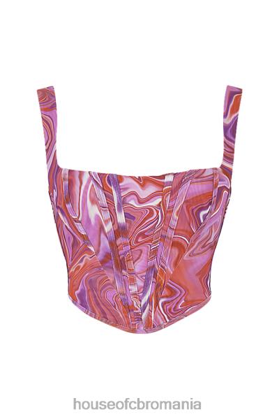 îmbrăcăminte House of CB corset din plasă cu imprimeu turbulen violet ninetta X4F6885