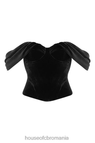 îmbrăcăminte House of CB corset drapat din catifea neagră angelica X4F6896