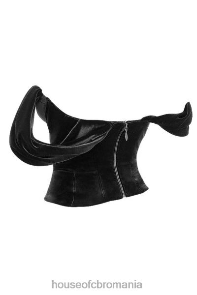 îmbrăcăminte House of CB corset drapat din catifea neagră angelica X4F6896