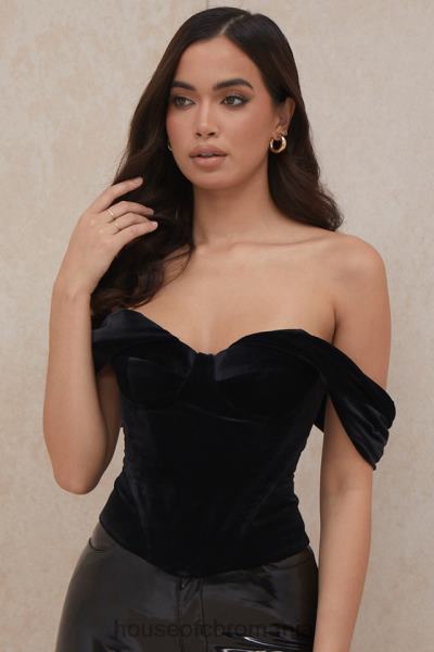 îmbrăcăminte House of CB corset drapat din catifea neagră angelica X4F6896