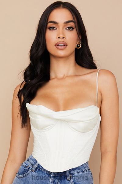 îmbrăcăminte House of CB corset drapat din satin ivoire X4F6884