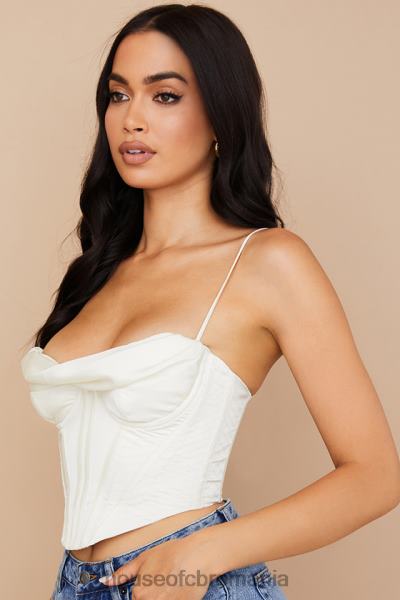 îmbrăcăminte House of CB corset drapat din satin ivoire X4F6884