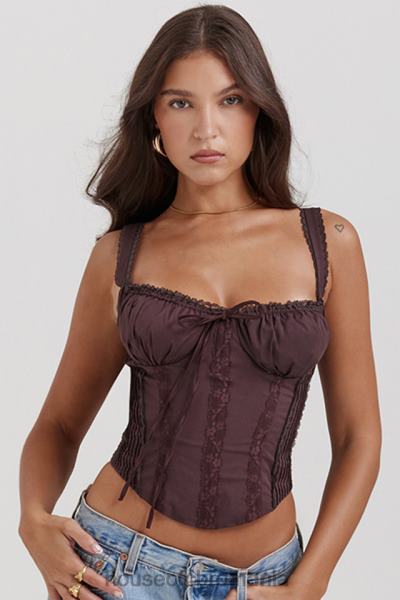 îmbrăcăminte House of CB corset spate din dantela maro bogat gini X4F6811