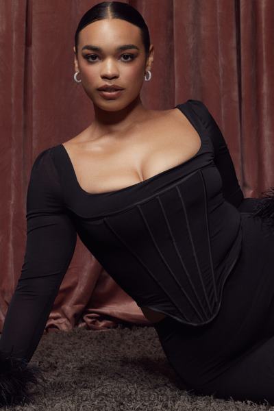 îmbrăcăminte House of CB corset tuns din plasă neagră stella X4F6870