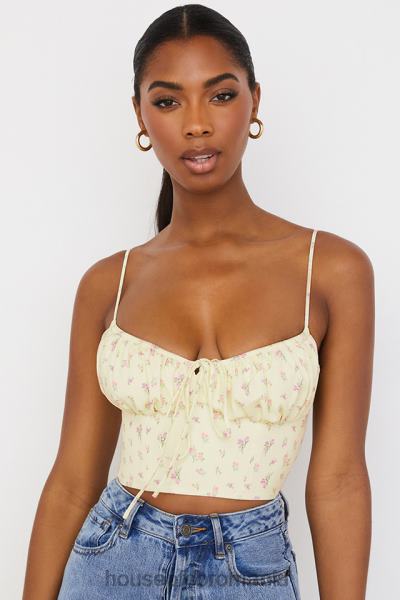 îmbrăcăminte House of CB lilibeth lemon ditsy floral adunat bustieră top X4F6888