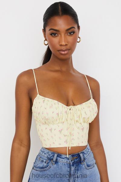 îmbrăcăminte House of CB lilibeth lemon ditsy floral adunat bustieră top X4F6888