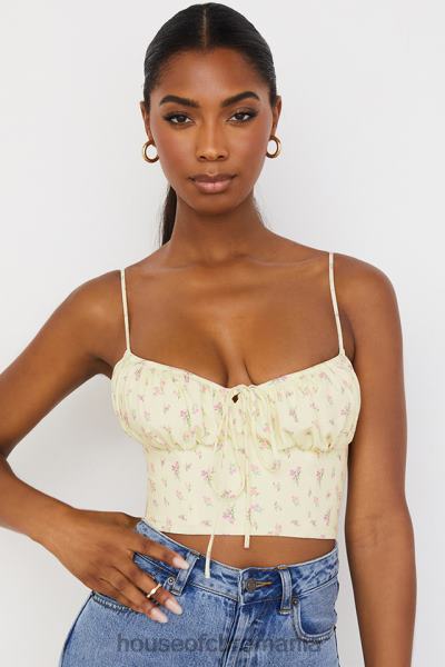 îmbrăcăminte House of CB lilibeth lemon ditsy floral adunat bustieră top X4F6888