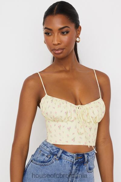 îmbrăcăminte House of CB lilibeth lemon ditsy floral adunat bustieră top X4F6888