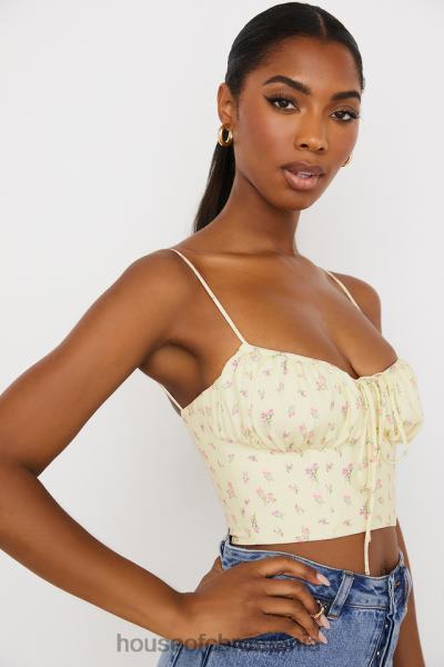 îmbrăcăminte House of CB lilibeth lemon ditsy floral adunat bustieră top X4F6888