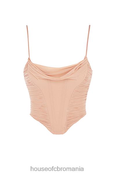 îmbrăcăminte House of CB lottie corset drapat cu plasă bej X4F6880