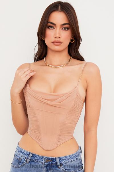 îmbrăcăminte House of CB lottie corset drapat cu plasă bej X4F6880